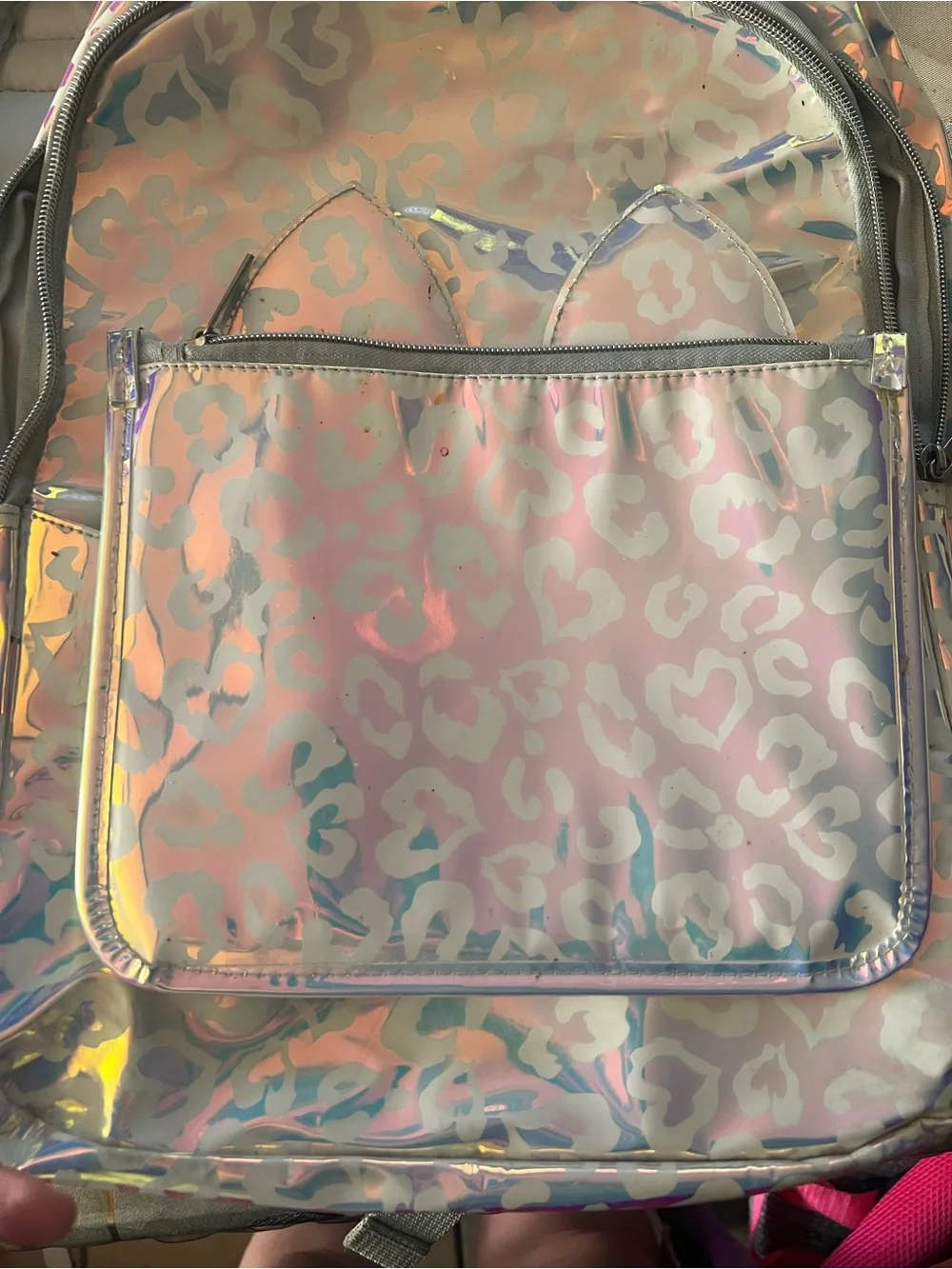 Holographic Leopard Print Backpack - Iridescent Pink